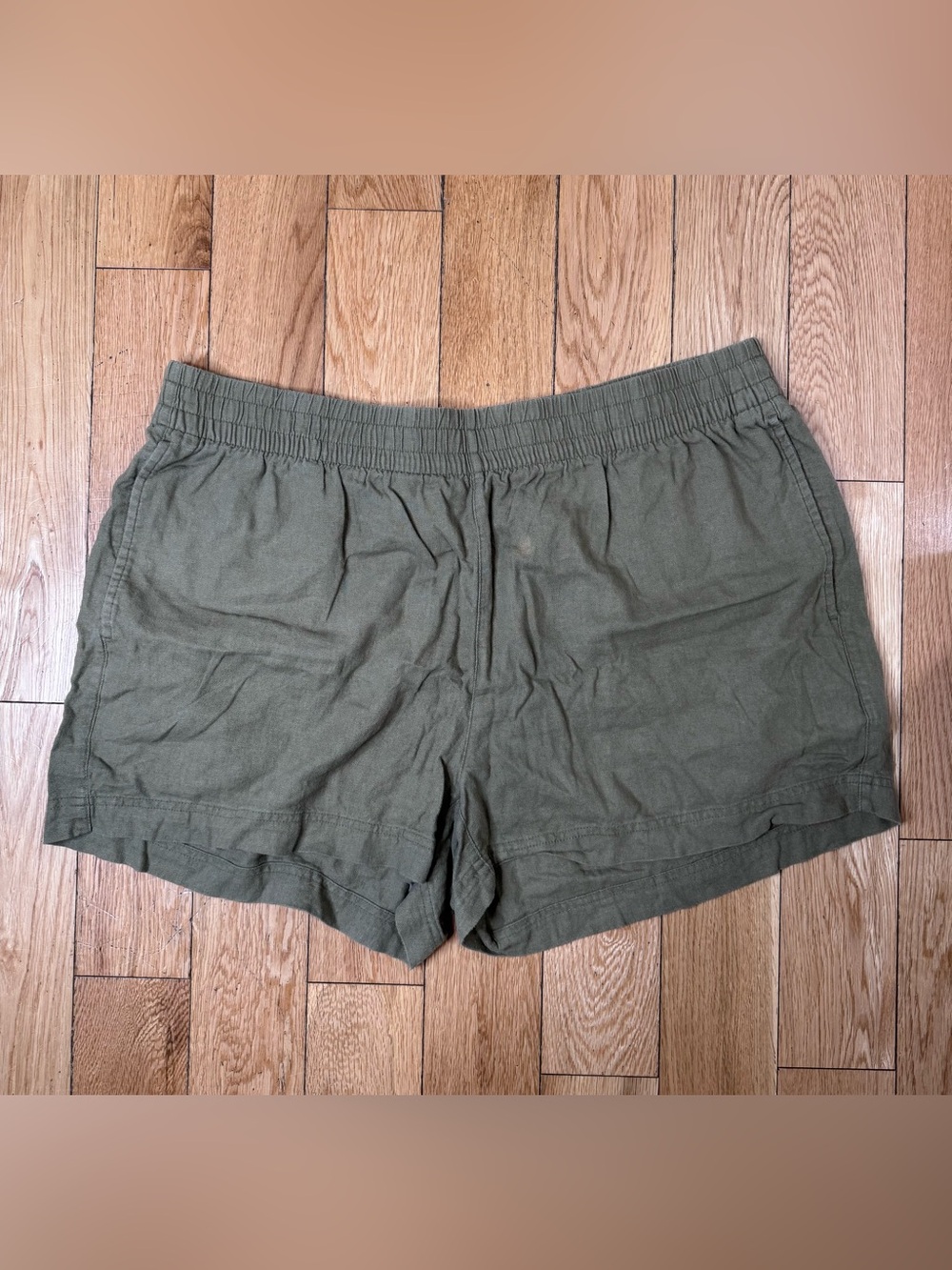 Old Navy Linen Blend Olive Green “kombu” Elastic-Waist Shorts